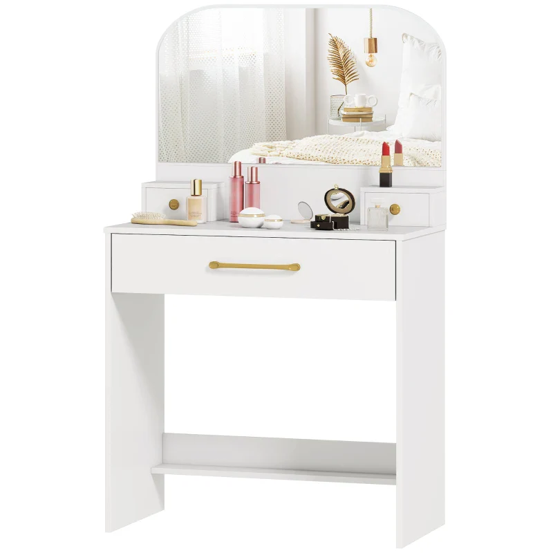 Nancy's Ponsacco Make Up Tafel - Kaptafel - Make-Up Tafel met Spiegel - Wit - 80 x 40 x 135 cm - Afbeelding 9