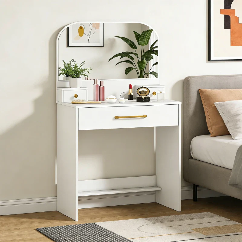 Nancy's Ponsacco Make Up Tafel - Kaptafel - Make-Up Tafel met Spiegel - Wit - 80 x 40 x 135 cm - Afbeelding 7