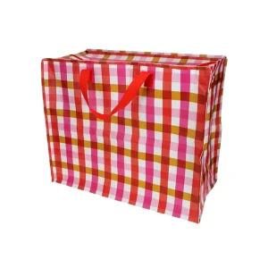 Jumbo bag met rits – Roze Ruit Gingham – Rex London